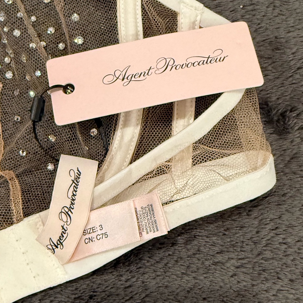Agent Provocateur Solar Swarovski Crystal Halter Bra NWT White/Sand 36C - Picture 8 of 10